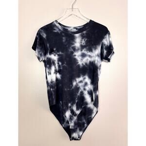Reformation Halpern Navy Tie Dye Body Suit Short Sleeve Crew Neck Size Small